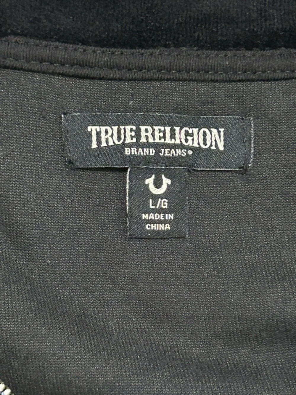 True Religion Black Velour Zip Hoodie with Gold Embroidery